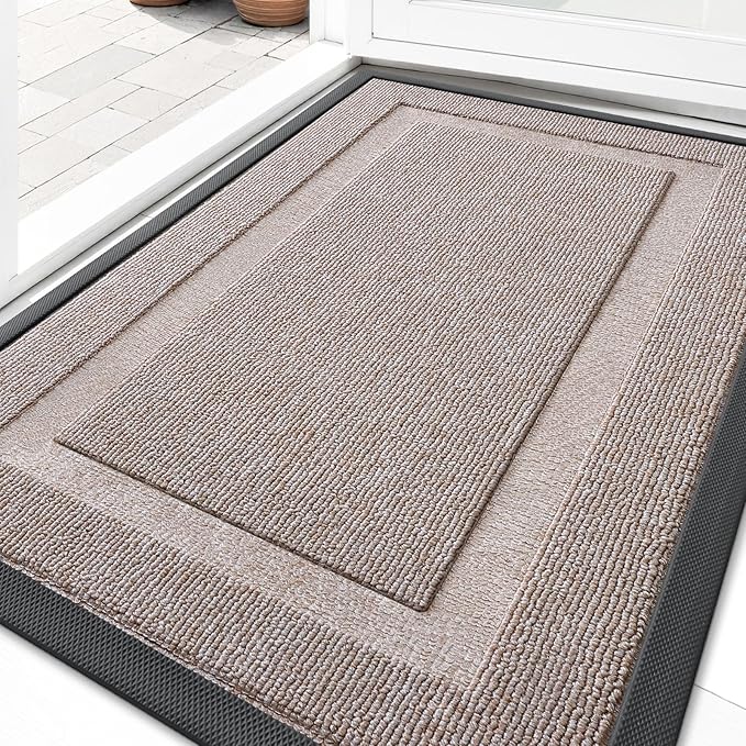 OLANLY Front Door Mat Indoor Outdoor Entrance, Waterproof All-Season, All-Weather Doormat, Sturdy Natural Rubber, Low Profile, Easy Clean Patio Porch Entryway Mat, 47x32, Camel