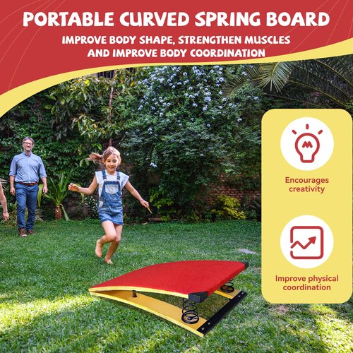 4 Springs Gymnastics Springboard for Kids, 31.5"X19.7" Vaulting Training Spring Boards Gymnastics, Portable Curved Spring Board Gymnastics Vault with Anti-Slip Mat for Outdoor Training Exercise