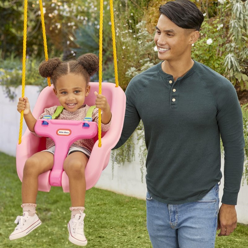 Little Tikes Snug 'n Secure Pink Swing with Adjustable Straps, 2-in-1 for Baby and Toddlers Ages 9 Months - 4 Years,16"D x 16.3"W x 17"H