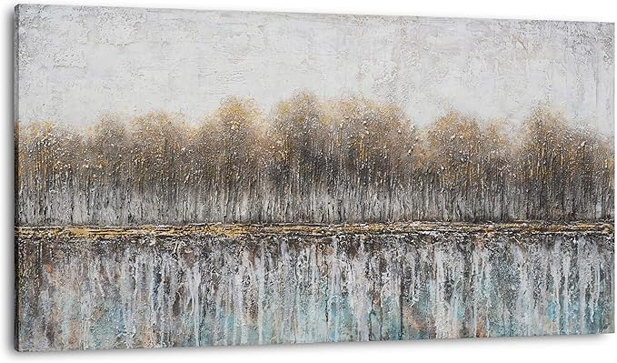 NdcSkyArt Canvas Wall Art for Bedroom, Tree Farmhouse Wood Neutral Watercolor Painting Gray Brown Silver Birch Prints for Rustic Home Living Room Sofa Background Decor