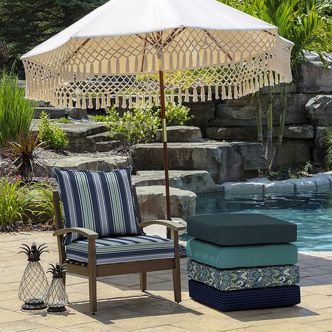 Arden Outdoor Deep Seat Cushion Set (2-Pack), 24 in x 24 in, Weather-Proof, Rain-Proof, Fade Resistant Patio Cushion for Chair, Sofa, and Couch Sapphire Aurora Blue Stripe