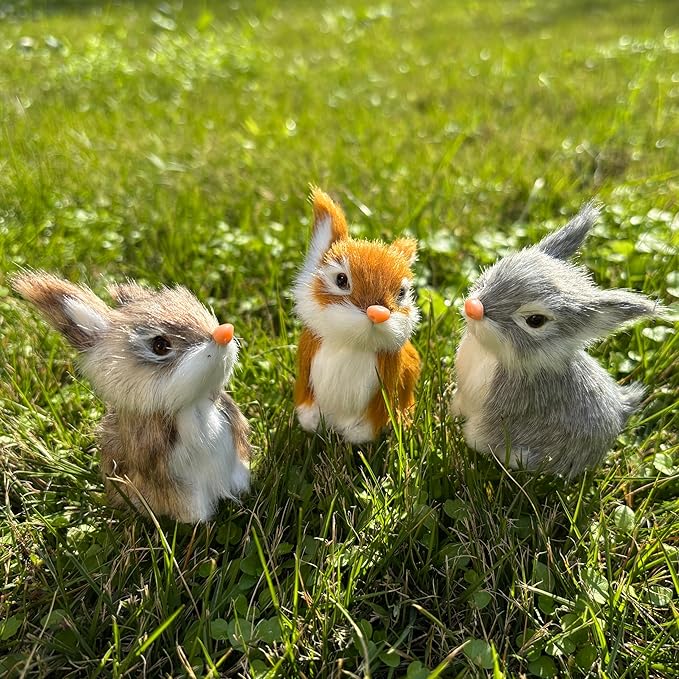 3 Realistic Mini Plush Bunnies - Lifelike Rabbit Figurines for Easter Decor, Spring Home Decoration, Dollhouse Props, Christmas Ornaments Little Rabbits