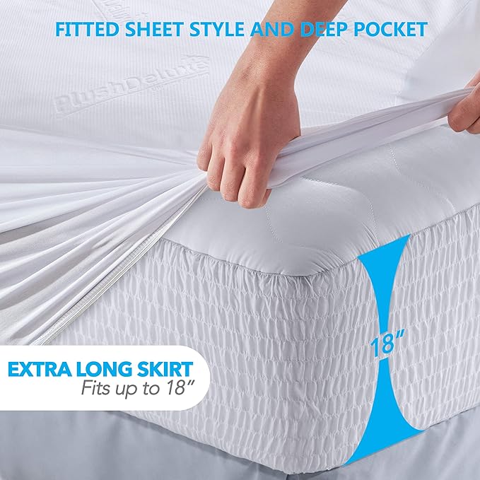 PlushDeluxe Premium Bamboo Mattress Protector – Twin XL Size, Waterproof, & Ultra Soft Breathable Noiseless Washable Bed Mattress Cover for Comfort & Protection - White