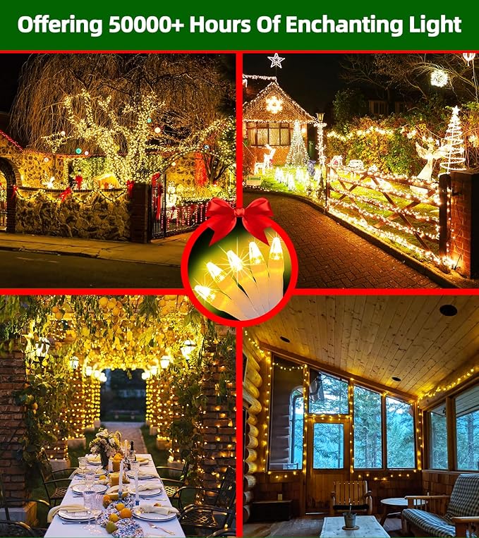 1500 LED Chrstmas Lights, 470ft Outdoor Christmas String Lights with 12 Modes, Warm White LED String Lights with Timer Dimmable Waterproof for Tree Fence Garden Xmas Patio Wedding Party Decorations