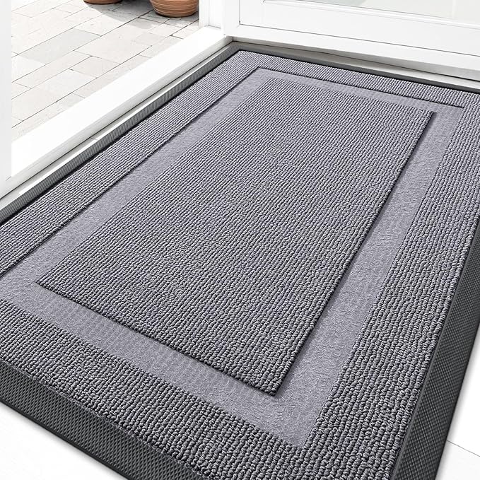 OLANLY Front Door Mat Indoor Outdoor Entrance, Waterproof All-Season, All-Weather Doormat, Sturdy Natural Rubber, Low Profile, Easy Clean Patio Porch Entryway Mat, 47x32, Classic Gray
