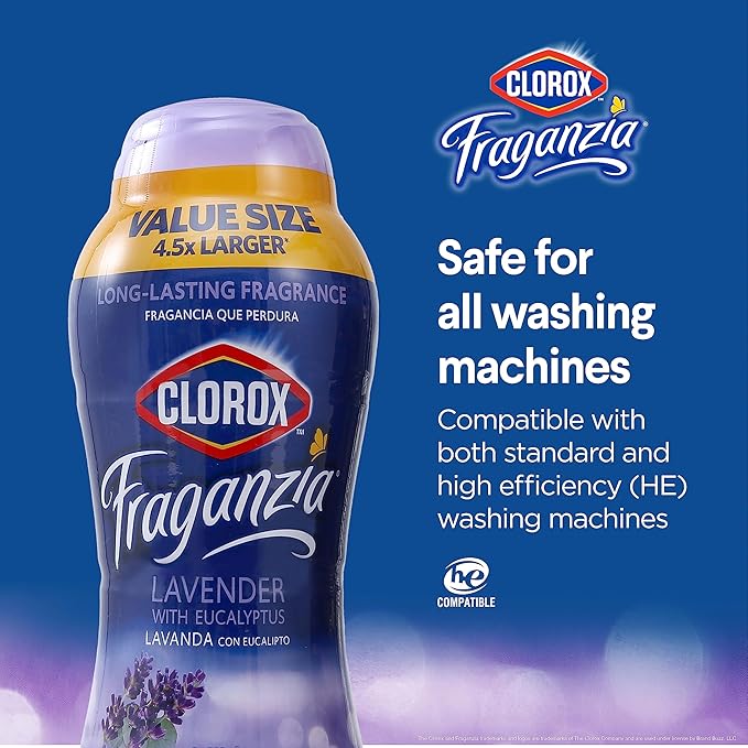 Clorox Fraganzia Laundry Scent Booster Crystals in Lavender with Eucalyptus Scent - Scented In-Wash Freshener Beads for Fresh, Clean, Great Smelling Clothes and Linens, 70 Oz