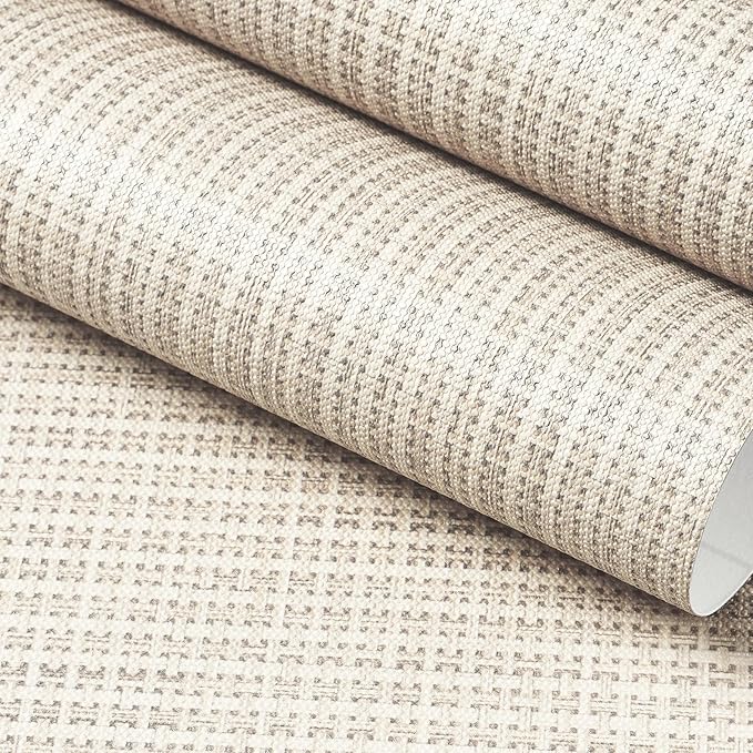 FunStick Beige Weave Grasscloth Peel and Stick Wallpaper Textured Wallpaper