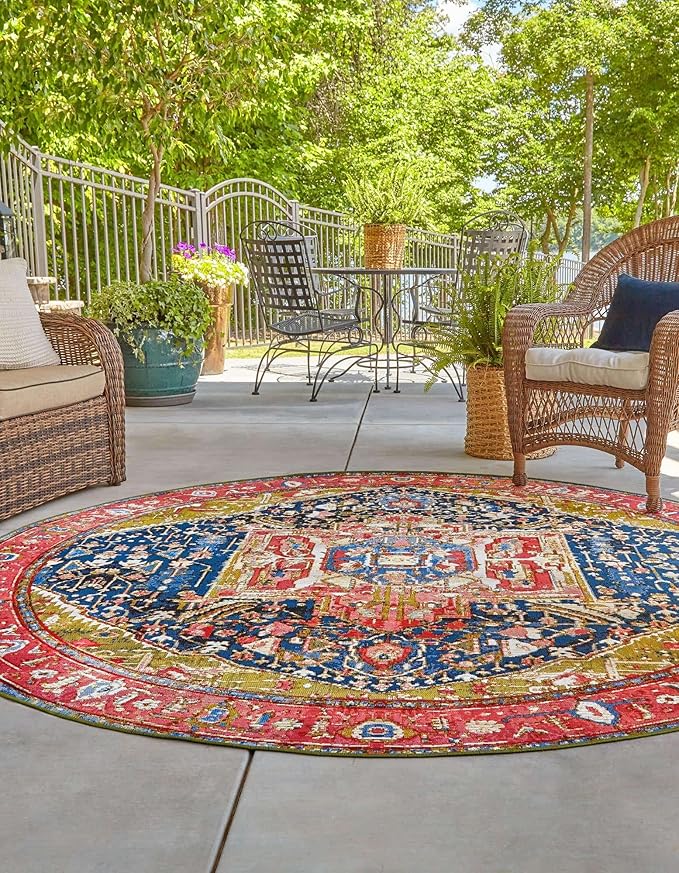 Unique Loom Outdoor Traditional Collection Area Rug - Limon (3' 1" Round Multi/Red)