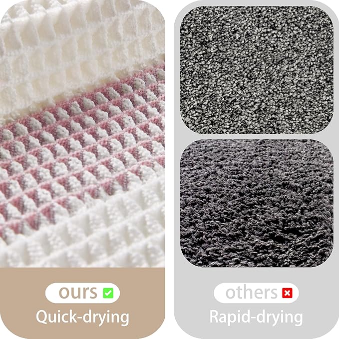 Waffle Bath Mat Non Slip, Boho Bathroom Rug, Super Absorbent Quick Dry Bathroom Mat, Soft Farmhouse Bath Rug with Tassels, Small Washable Shower Mats for Floor 20"x32", White and Pink