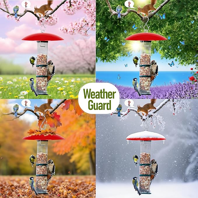 8" Bird Feeder Dome, Hummingbird Feeder Rain Guard, Bird Feeder Cover for Small Feeders, Protective Cover Work with Ant Guards（Red,2 Pack