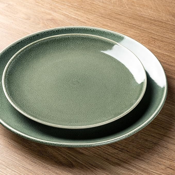 AmorArc Ceramic Dinnerware Sets for 4, 12 Pieces Handpainted Plates and Bowls Set, Scratch Resistant Stoneware Dishes Set, Dishwasher & Microwave Safe, Jade Green
