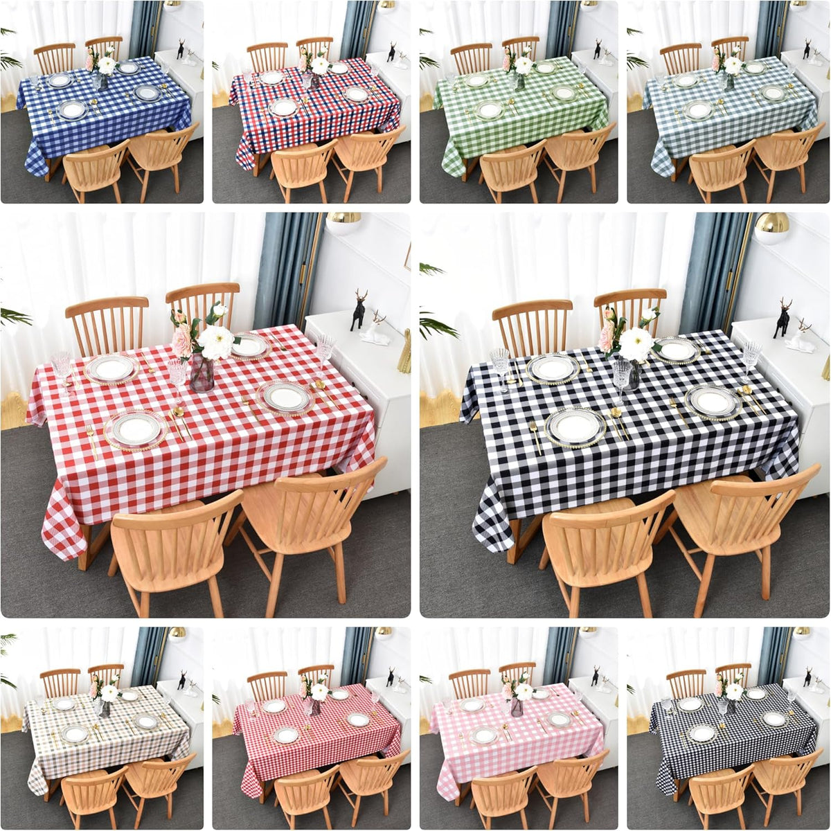 Classic Gingham Tablecloth Fabric - Oblong 58x120 Water Resistant Chequered Pattern Table Cloth for Indoor/Outdoor Use - Tabletop Cover for Birthday, Picnics, Gardens, and Parties