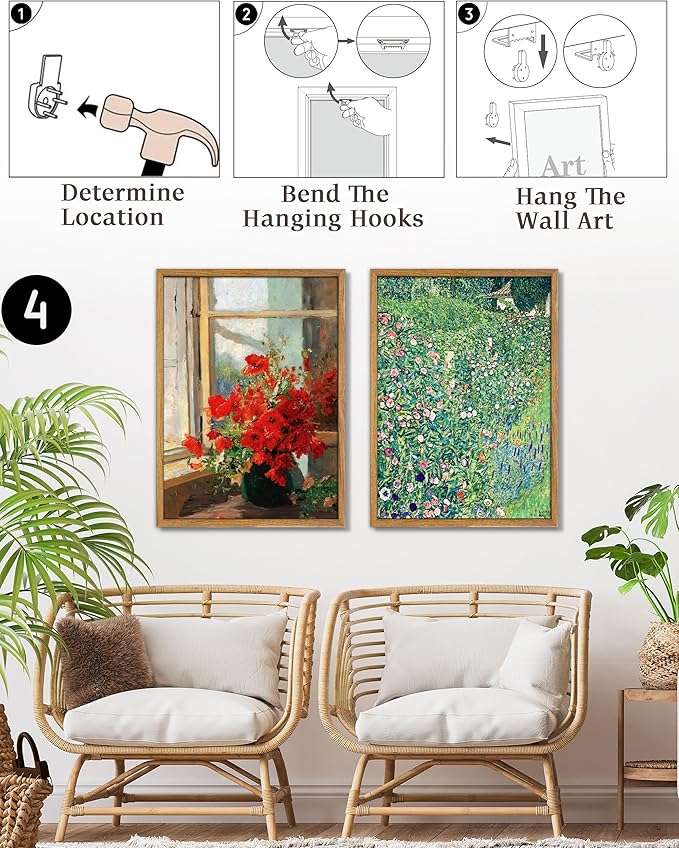 UPWOIGH 16x24 in Large Framed Wall Art, Red Poppies by the Window Oil Painting Canvas, Vintage Farmhouse Rustic Decor, Red Flowers Print, Antique Wall Decor for Living Room Bedroom, 1 Pack Gift