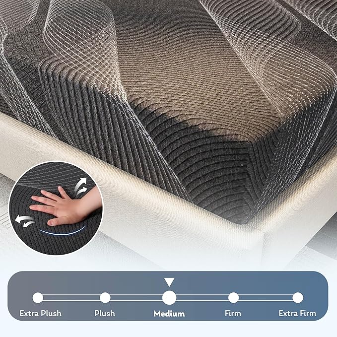 CH CHARME HOUSE 8 Inch Full Mattress, Bamboo-Charcoal Memory Foam Mattress, Cooling & Pressure Relief, Bed in a Box, Foam Made in USA & CertiPUR-US Certified, 54'x75'x8', Black
