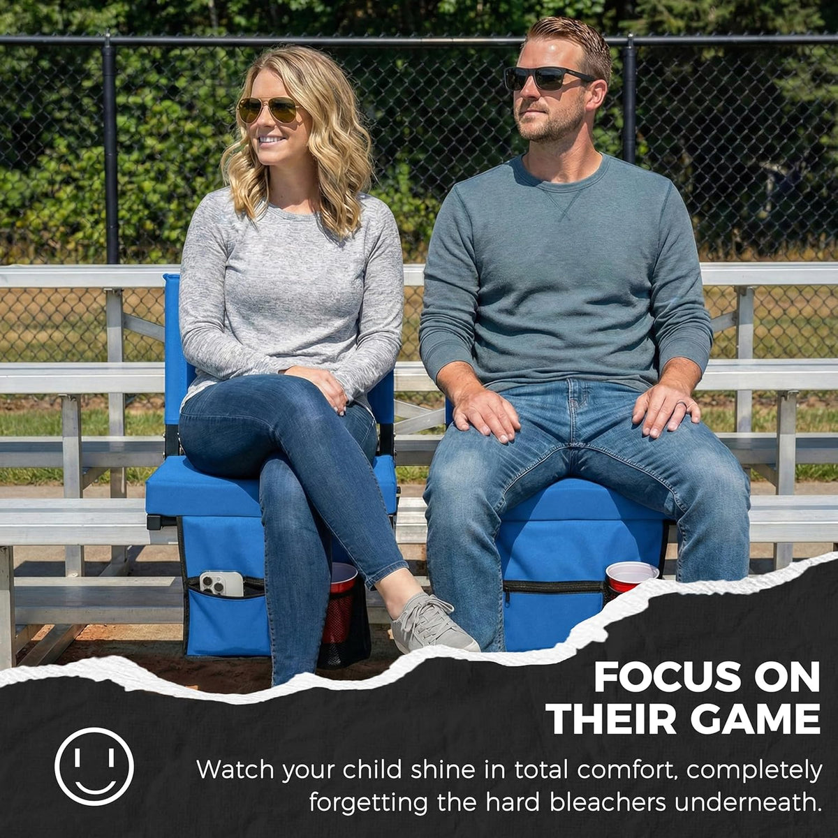 Sport Beats Stadium Seats - Padded Bleacher Chairs with Back Support & Shoulder Strap - Comfortable Seating