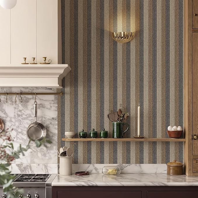 Simon&Siff Textured Fabric Wallpaper Peel and Stick 17.3"x120" Beige/Brown/Grey