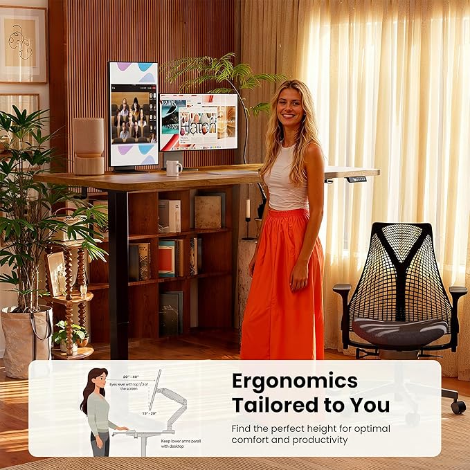 ErGear Height Adjustable Electric Standing Desk, 44 x 24 Inches Sit Stand up Desk, Memory Computer Home Office Desk, Vintage Brown