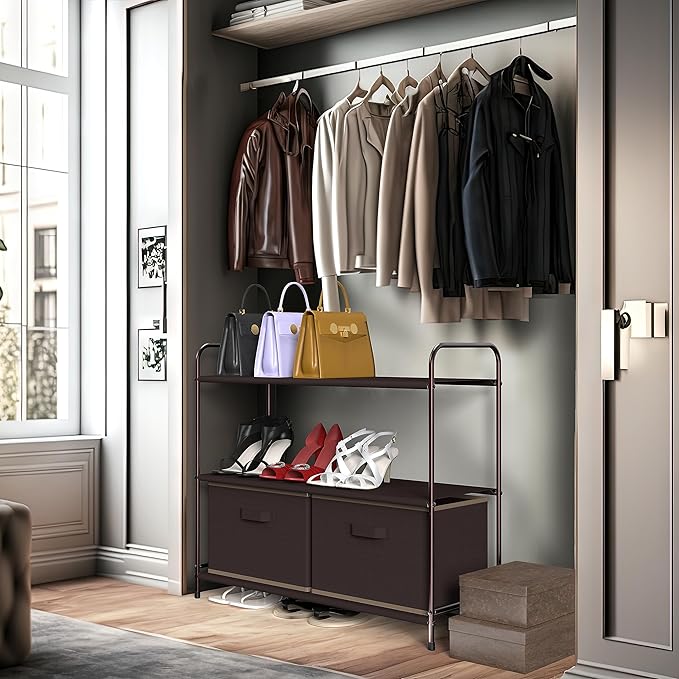 Simple Houseware 3-Tier Closet Storage with 2 Drawers, Brown