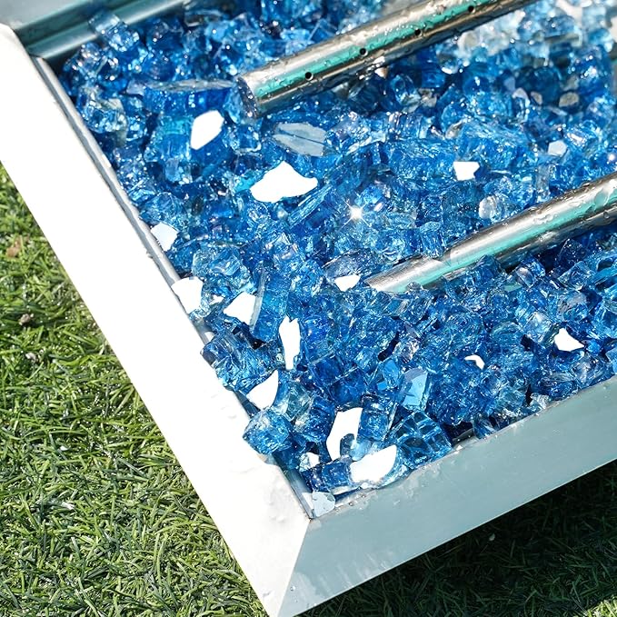 Skyflame Fire Pit Glass Rocks, 15 Pound Pacific Blue Reflective Fire Glass for Outdoor Indoor Fire Bowl Fireplace, 1/2-Inch