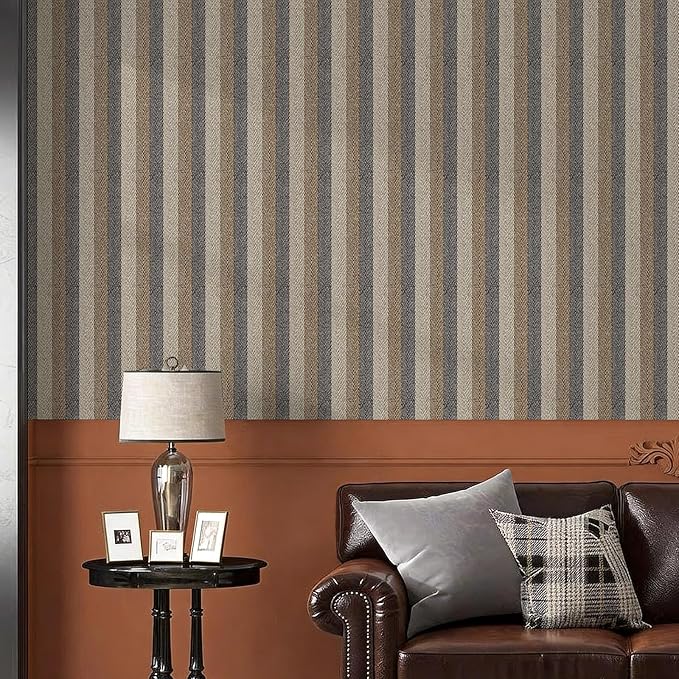 Simon&Siff Textured Fabric Wallpaper Peel and Stick 17.3"x120" Beige/Brown/Grey