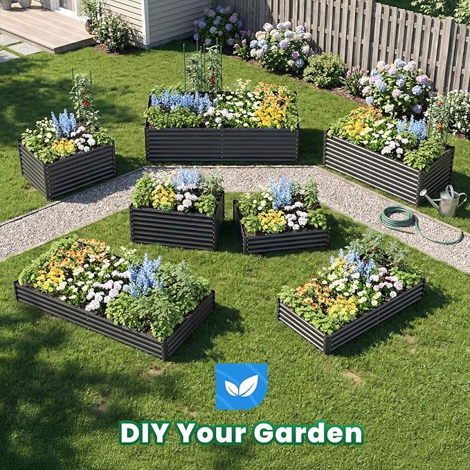 Quictent Galvanized Raised Garden Bed 8x4x1 Ft Metal Planter Box for Vegetables Bottomless for Backyard, 2 Tomato Cages Included, Dark Grey, 2PCS