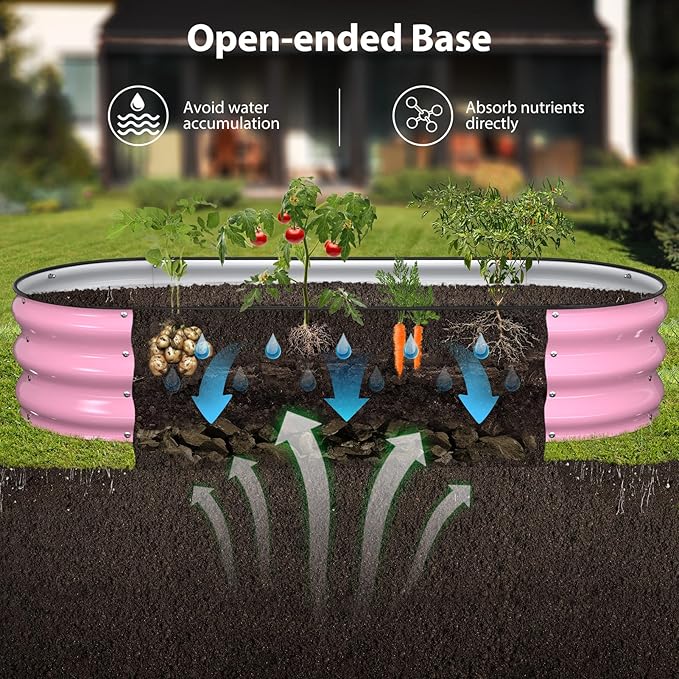 Winpull Raised Garden Bed Kit, 5x2x1 ft Galvanized Planter Box Outdoor with Safety Edging, Large Metal Raised Beds for Gardening Vegetables Flower Fruits (Blush Pink)