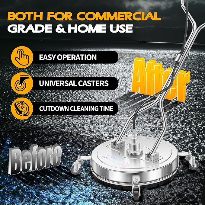 20" Pressure Washer Surface Cleaner with 4 Wheels and Dual Handle, Power Washer Attachment for Cleaning Concrete, Patio, Sidewalk, Deck and Driveways - PWS 20