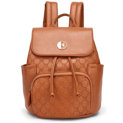 ELLE Compass 10L Vegan Leather Monogram Mini Backpack | Brown