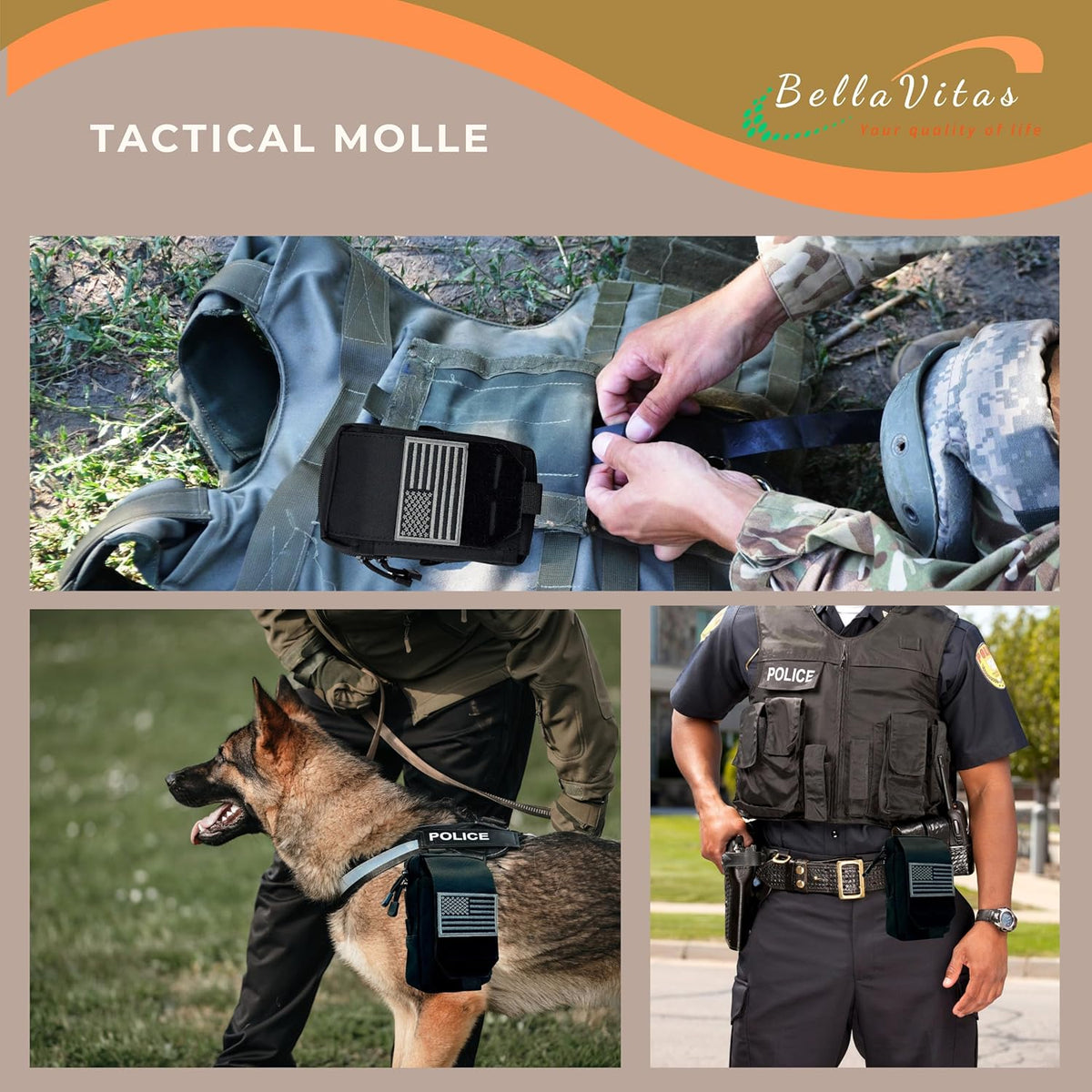 Skiennix Tactical Molle Pouch - Small EDC Utility Bag with US Flag Patch | Military Gadget Organizer