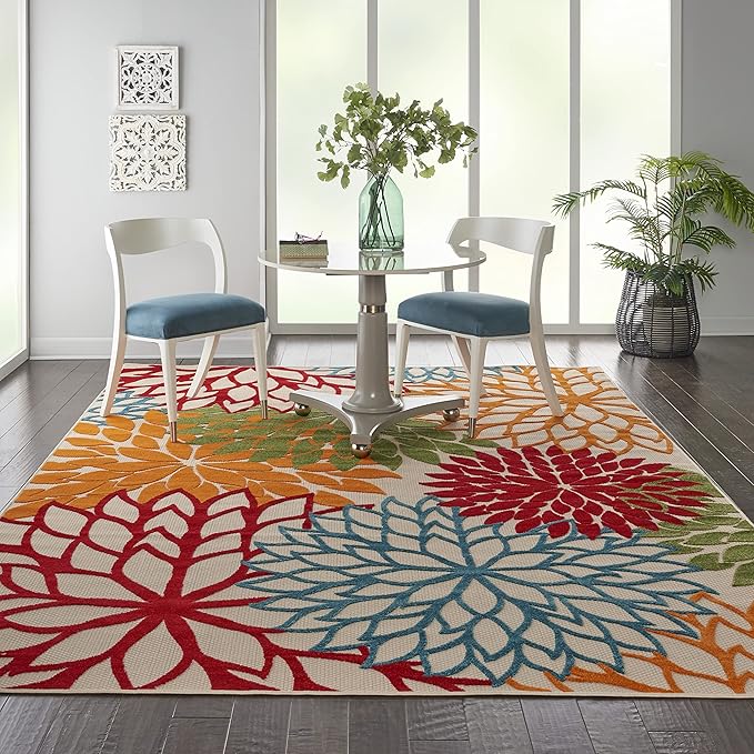 Nourison Aloha Indoor/Outdoor Green 6' x 9' Area Rug, Easy Cleaning, Non Shedding, Bed Room, Living Room, Dining Room, Deck, Backyard, Patio (6x9)