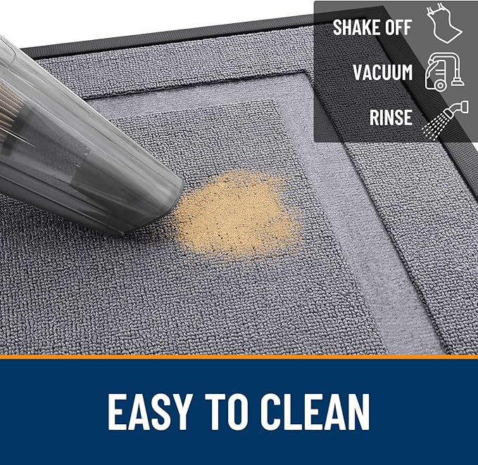 OLANLY Front Door Mat Indoor Outdoor Entrance, Waterproof All-Season, All-Weather Doormat, Sturdy Natural Rubber, Low Profile, Easy Clean Patio Porch Entryway Mat, 47x32, Classic Gray