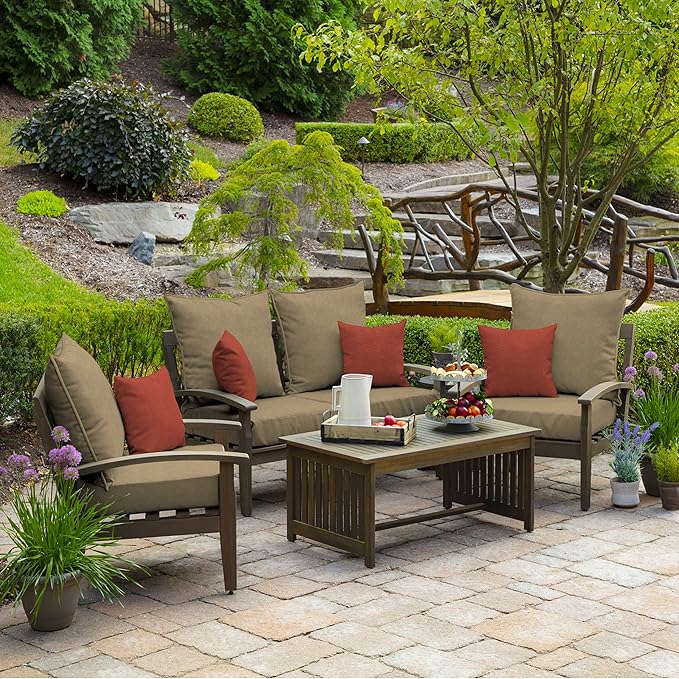 Arden Olefin Outdoor Foam Deep Seat Cushion Set, 24x24, Premium High-Density Foam, Never Flattens, Weather-Proof for Patio Chair Sofa Couch, Tan Hamilton