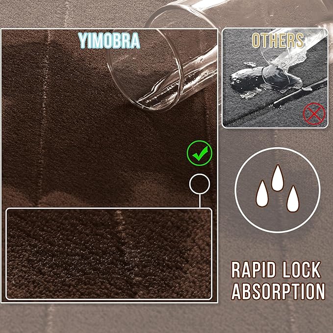 Yimobra Long Bath Mat 44"x24", Super Soft Quick Dry Memory Foam Bathroom Rug, Water Absorbent, Non Slip Backing Machine Washable for Tub Shower, Thick Comfort Support, Brown