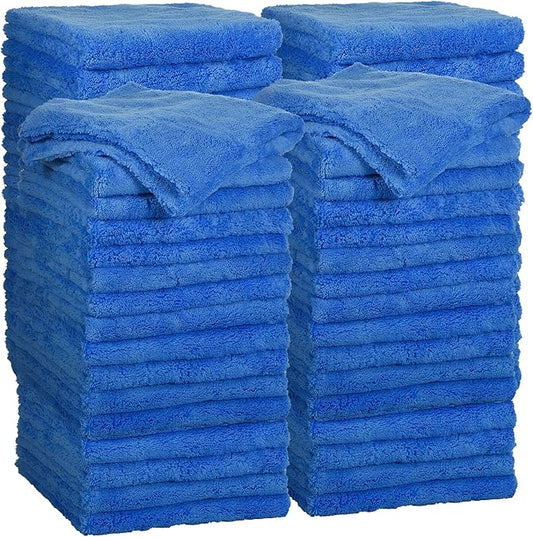 Shimeyao 40 Pcs 16 x 16 Inch Edgeless Microfiber Plush Towels for Cars Detailing Drying Wash Polishing Absorbent Cleaning Cloths, 500 GSM(Blue)