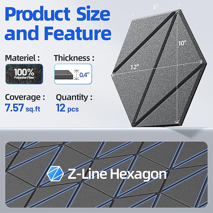 12 Pack Acoustic Panels with Self-Adhesive 12"X10"X0.4" Sound Proof Foam Panels