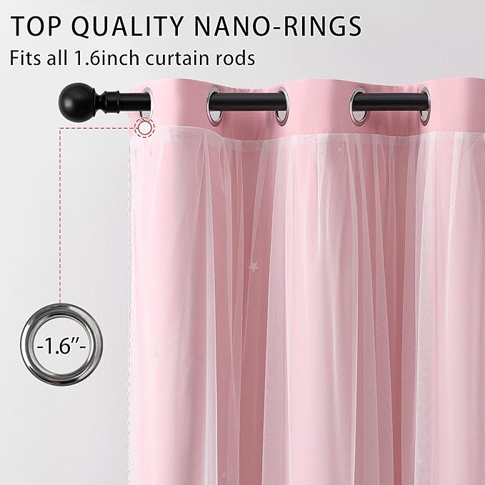 XiDi Pink Curtains for Bedroom, Girls Room Blackout Curtains, Kids Room
