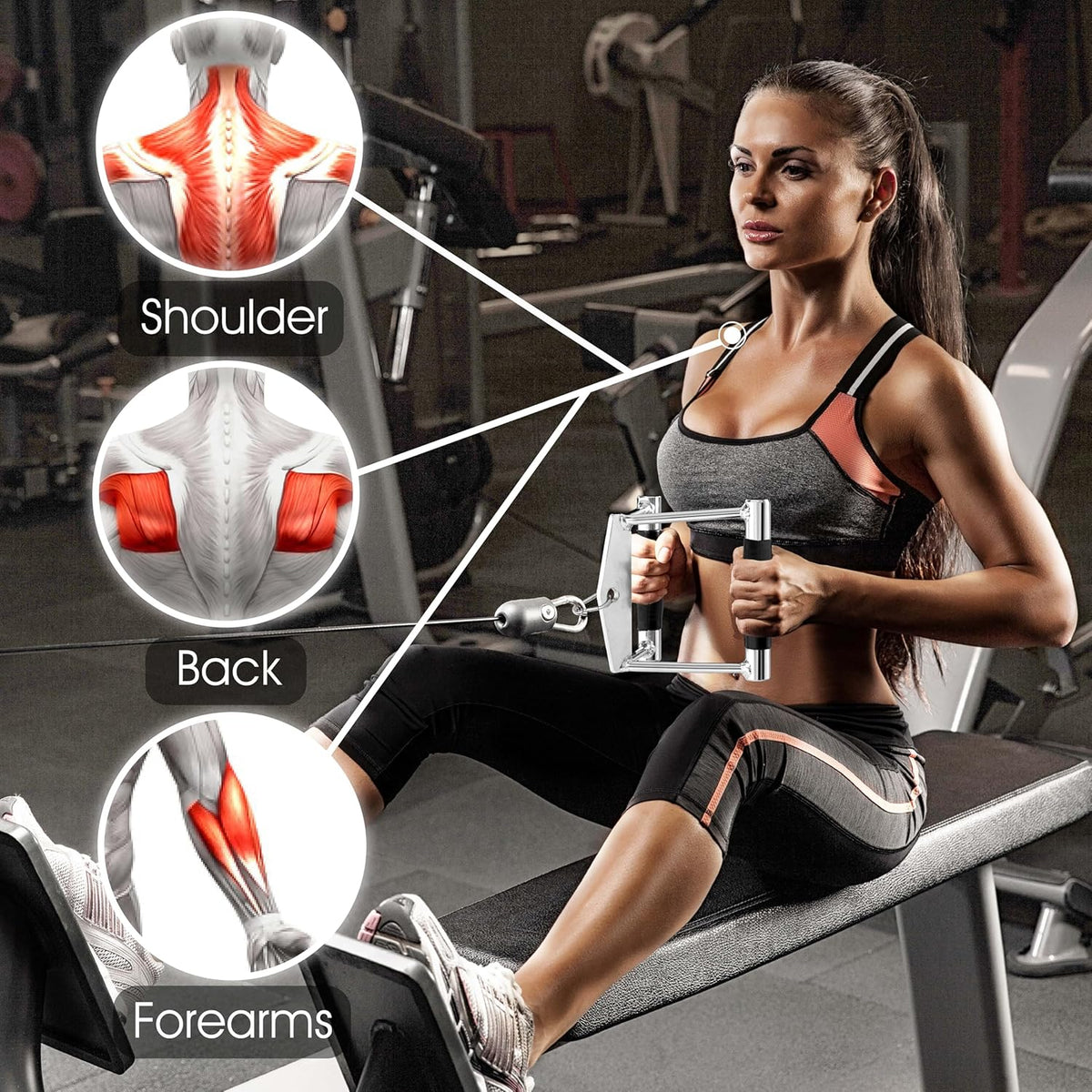 Yes4All Cable Machine Attachment - Versatile Row Handles & Tricep Rope | Supports 880 LB for Home Gym