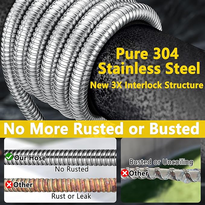 150 ft Stainless Steel Garden Hose - 2026 New Technology Metal Water Garden Hoses with 3/4" Solid Fitting - Lightweight,Ultra Flexible,Durable,Kink-Less Watering Pipes Garden Hoses For Yard, Outdoor