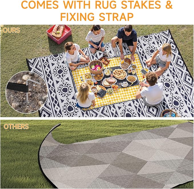 Outdoor Rug Waterproof 6x9 ft, Reversible Outdoor Plastic Straw Rug Patio Rug, RV Rugs for Outside, Outdoor Carpet for Patio Camping Deck Balcony Backyard, Blue & White