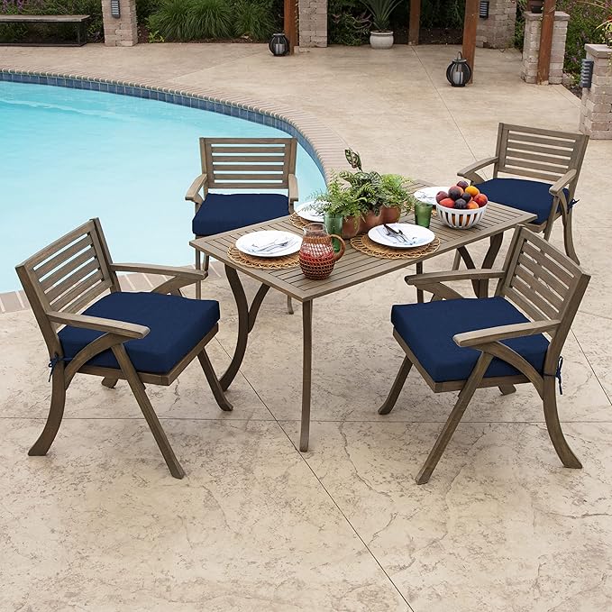 Arden Foam Outdoor Seat Cushions (2-Pack), 19 x 19, Premium High-Density Foam, Never Flattens, Weather-Proof for Outdoor Chairs Sapphire Blue Leala