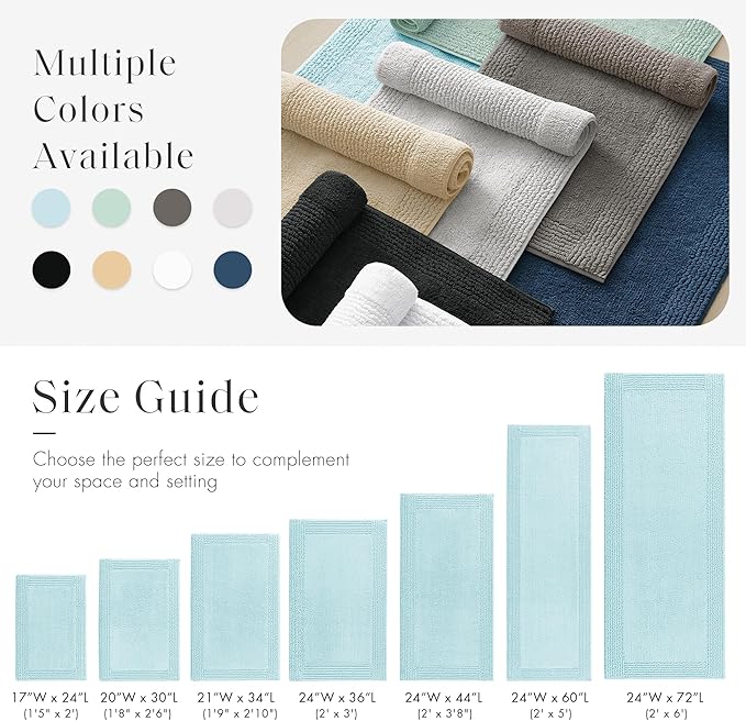 Madison Park Splendor Reversible 100% Cotton Tufted Bathroom Rug-3000 GSM Hotel Quality Luxurious Plush Medium Pile Bath Mat Absorbent, Quick Dry, Shower Room Décor, 24x72, Blue