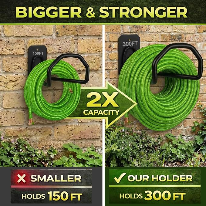 PeoMev 300 ft Garden Hose Holder - Oversized Hose Hanger Wall Mount Water Hose Holders for Outside, Extra Heavy Duty Hose Rack for Garden Hose Storage and Extension Cords