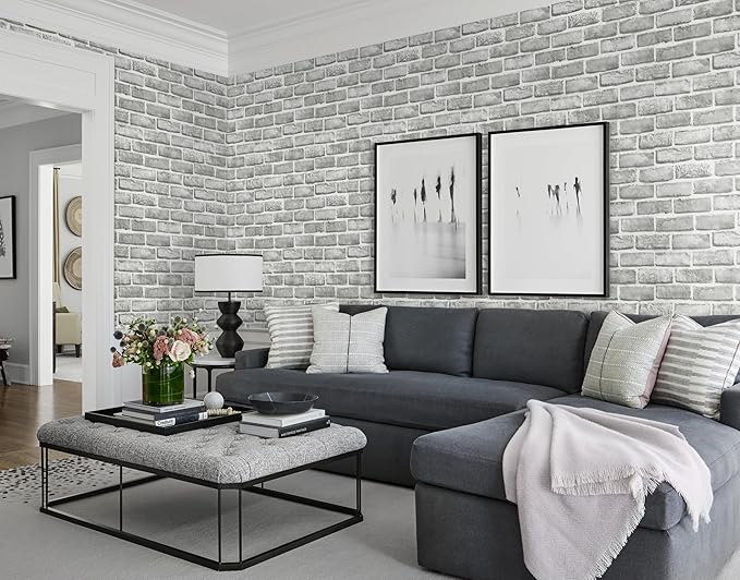 Guvana 17.3" x 394" Grey Brick Wallpaper Peel and Stick 3D Brick Contact Paper