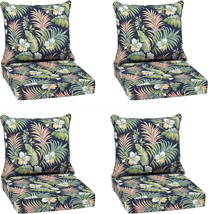 Arden Outdoor Deep Seat Cushion Set (4-Pack), 22 in x 24 in, Weather-Proof, Rain-Proof, Fade Resistant Patio Cushion for Chair, Sofa, and Couch Simone Blue Tropical