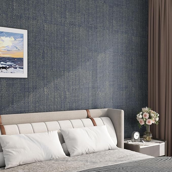 FunStick 24"x394" Removable Gold Dark Blue Textured Wallpaper Peel and Stick