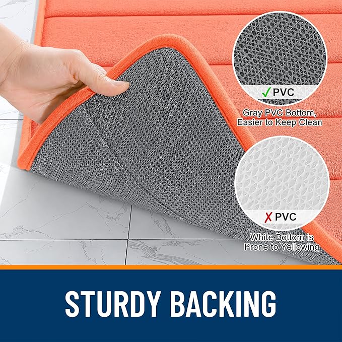 OLANLY Memory Foam Bath Mat 44x24, Super Soft Absorbent Bathroom Rugs, Quick Dry, Machine Washable Shower Floor Rugs, Bathmat Carpet, Bathroom Home Decor Accessories, Coral