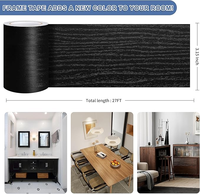 TIANLDD 27 FT Wood Grain Wallpaper Border, Removable Waterproof Mirror Border