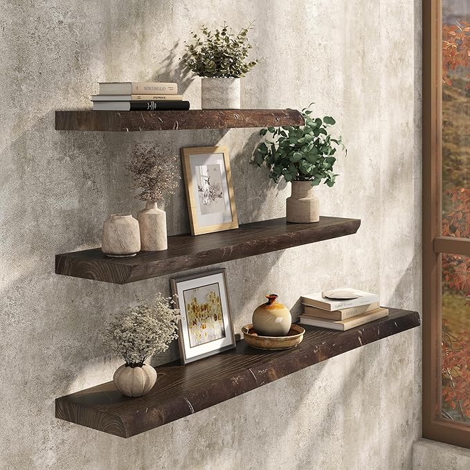 Floating Shelves Set of 2, Solid Elm Wood Wall Shelves 32 Inch