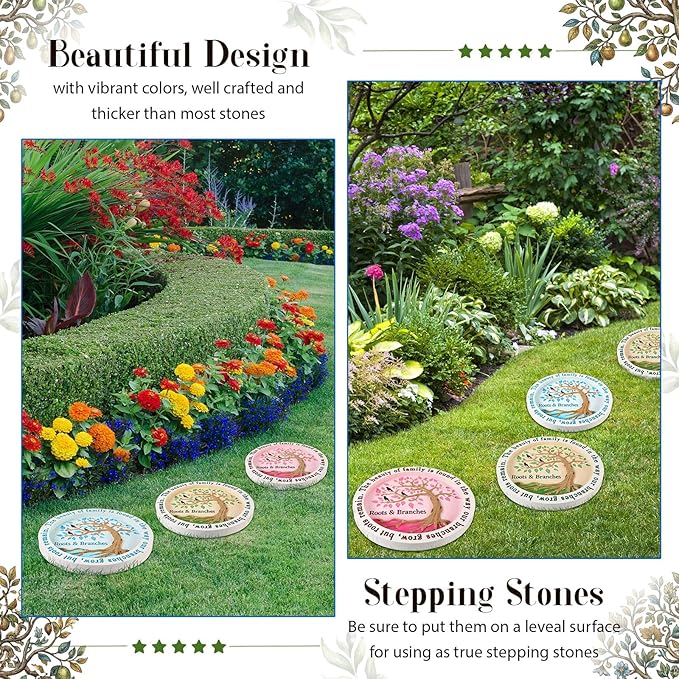Cinnvoice 3 Pack Garden Stepping Stone Outdoor, Decorative Dimensional Resin Stepping Stones for Patio Pathway Landscaping Walkway Sculpture Yard Backyard Lawn(Tree of Life,10 Inches)