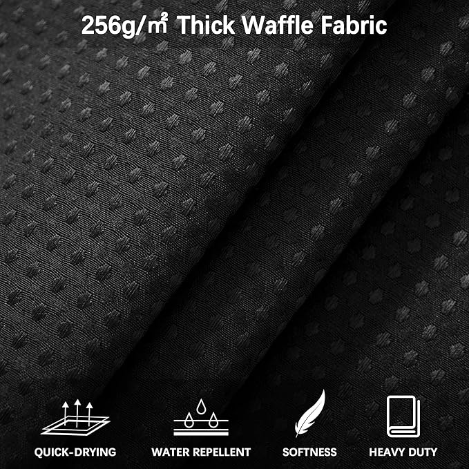 Shower Curtain Black Waffle Textured, 256GSM Heavy Duty Weighted Fabric Shower Curtains, Hotel Quality Luxury Polyester Water Repellent Bathroom Curtain with 12 Hooks, 72Wx80H